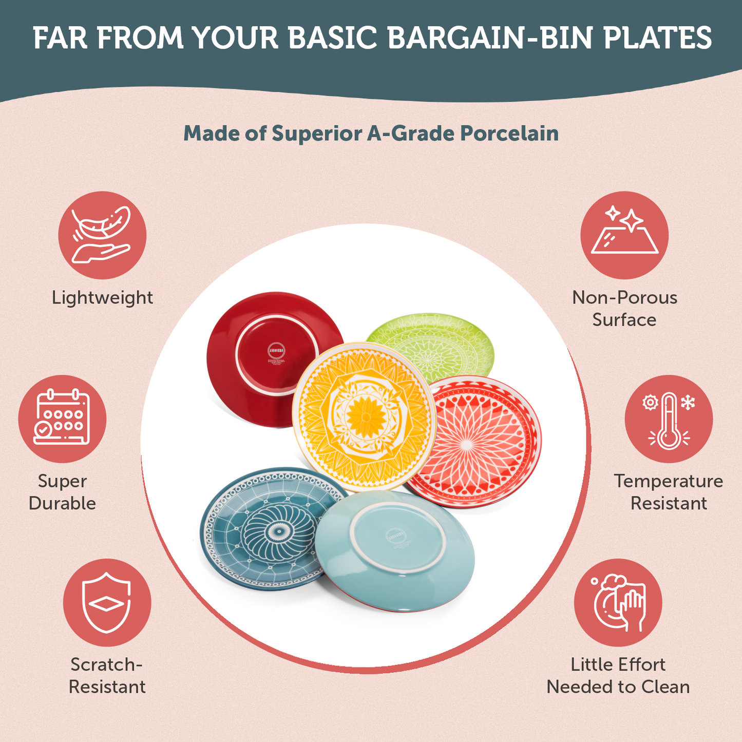 Annovero Colorful Dessert Plates, 7 Inch Diameter, Set of 6